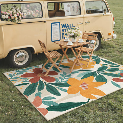 GENIMO Indoor Outdoor Area Rug 8'x10', Machine Washable Rugs for Patio, Waterproof, Non-Slip Easy Cleaning Floral Outdoor Mat Carpet for Living Room, Bedroom, RV, Balcony, Deck, Camping,Sage Orange