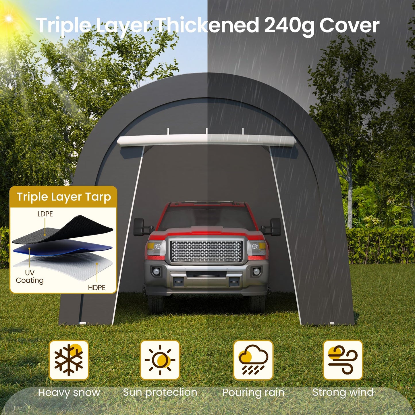 Wisteria Lane Heavy Duty Carport with 4 Cloth Bags, All-Weather Portable Garage with 2 Roll-up Doors, Car Canopy Storage Shelter Shed for Cars, Truck, or Garden Tools, 10' x 20'