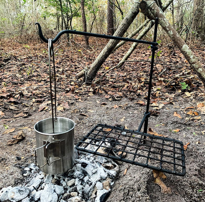 BATTLBOX Bushcraft Grill Set, Steel Campfire Cooking Grate Swivel Grill For Outdoor BBQ Open Fire, Packable Campfire Cook Set, Heavy Duty Open Fire Swivel Camping Cooktop, Canvas Bag