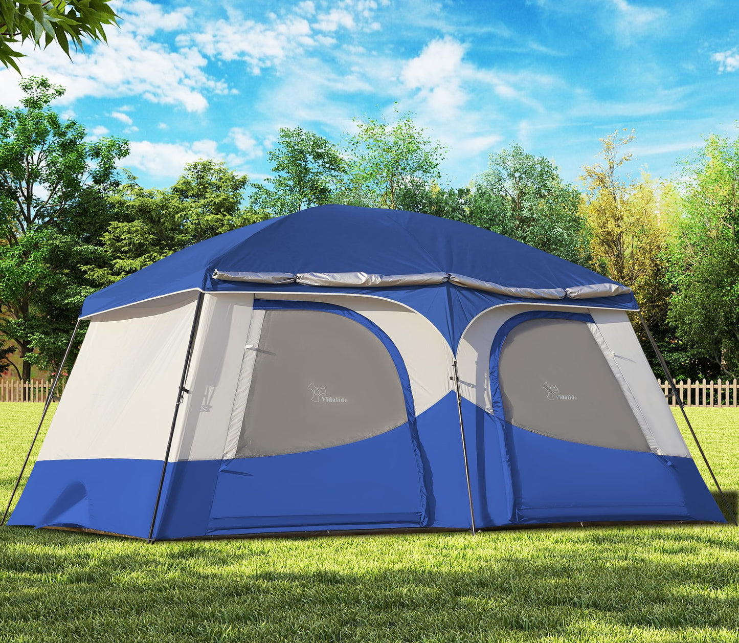 Vidalido Tents，8-10 Person Camping Tent with Extended Vestibule，2 Room Weather Resistant Family Tents，Easy Install Waterproof Outdoor Tent for Camping Hiking（Blue）