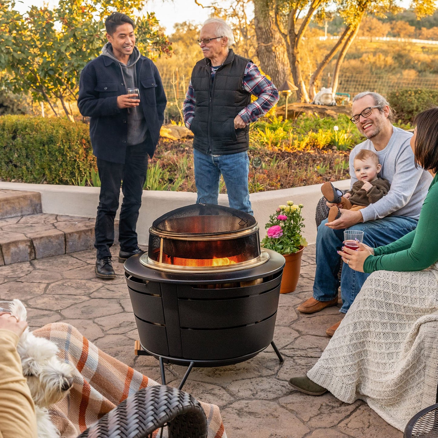 TIKI Reunion Fire Pit Heat Deflector & Screen with Poker – Outdoor Fire Pit Accessories for More Warmth & Safety – Spark Protector & Ember Guard for Even Heat Distribution – Durable Metal Design