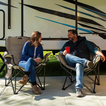 Lippert Campfire Deluxe Folding Chair - Sand, High-Loft, Foldable Cushion Chair, Dual Cup Holders, Power Coated Steel Frame, Durable 600D Outdoor Polyester Fabric, 500 lb. Capacity, 2022114819