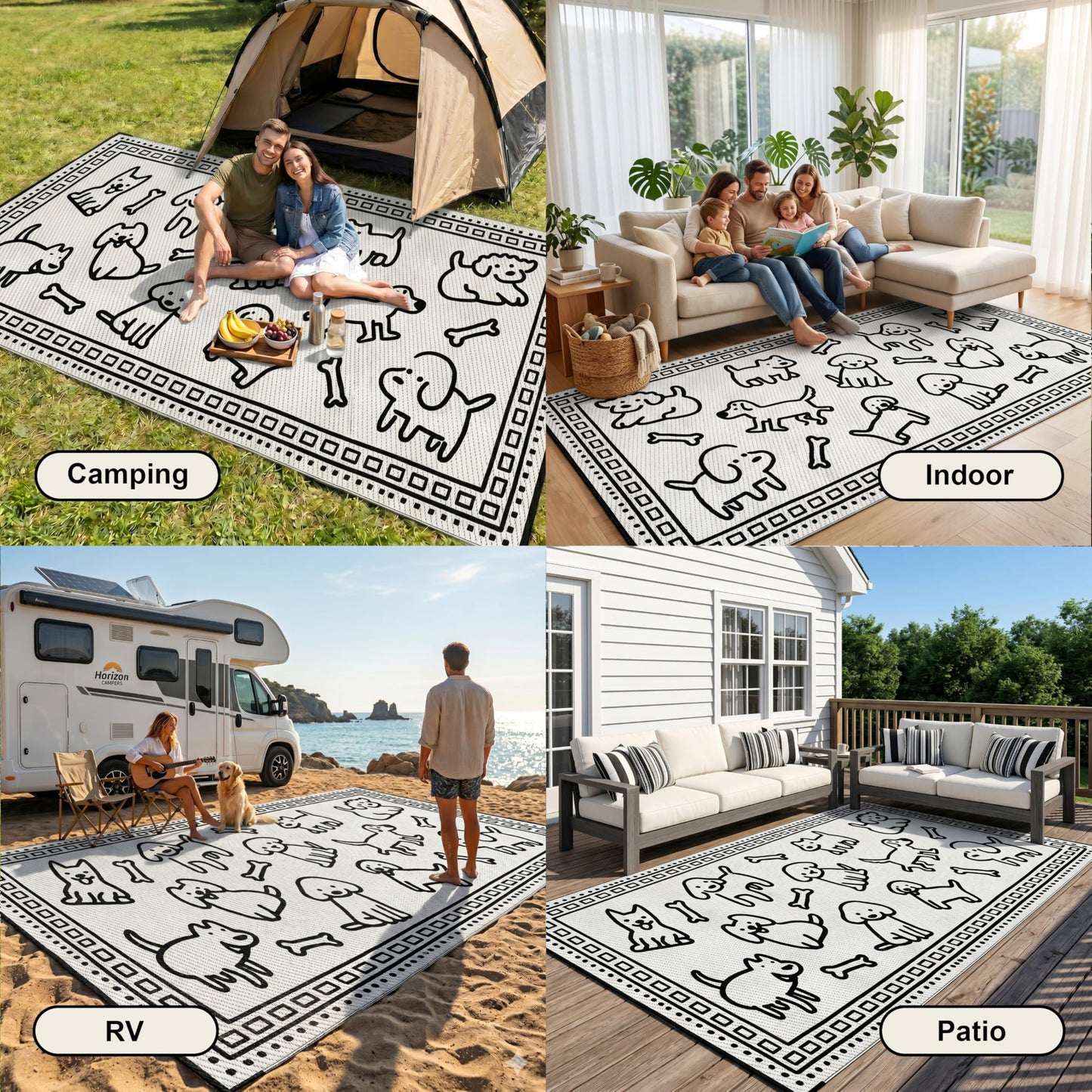 CircleRoad RV Outdoor Rug 9x18 Waterproof Patio Rug Mat with 4 Stakes UV Resistant Reverisble Plastic Straw Outdoor Rug with Carry Bag for RV Camping Picnic Beach Backyard