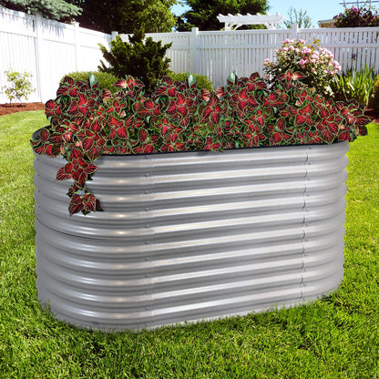 Sunnydaze 62.5-Inch Oval Raised Garden Bed Outdoor - Modular Raised Garden Bed with Rubber Edge Trim - Silver