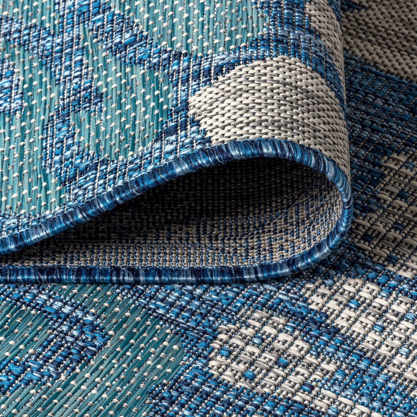 JONATHAN Y Floral Textured Weave Indoor Outdoor Area Rug 8X10 Navy/Aqua, Zinnia Modern for Backyard, Patio, Porch, Easy-Cleaning, High Traffic, Pet-Friendly, Non-Shedding (SMB110C-8)