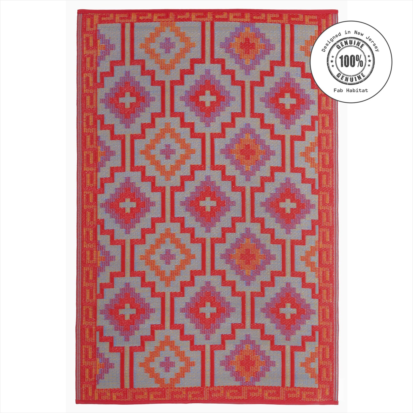 Fab Habitat Outdoor Rug - Waterproof, Fade Resistant, Crease-Free - Premium Recycled Plastic - Vintage Boho Kilim - Large Patio, Deck, Sunroom, Camping, RV - Lhasa - Orange & Violet - 6 x 9 ft
