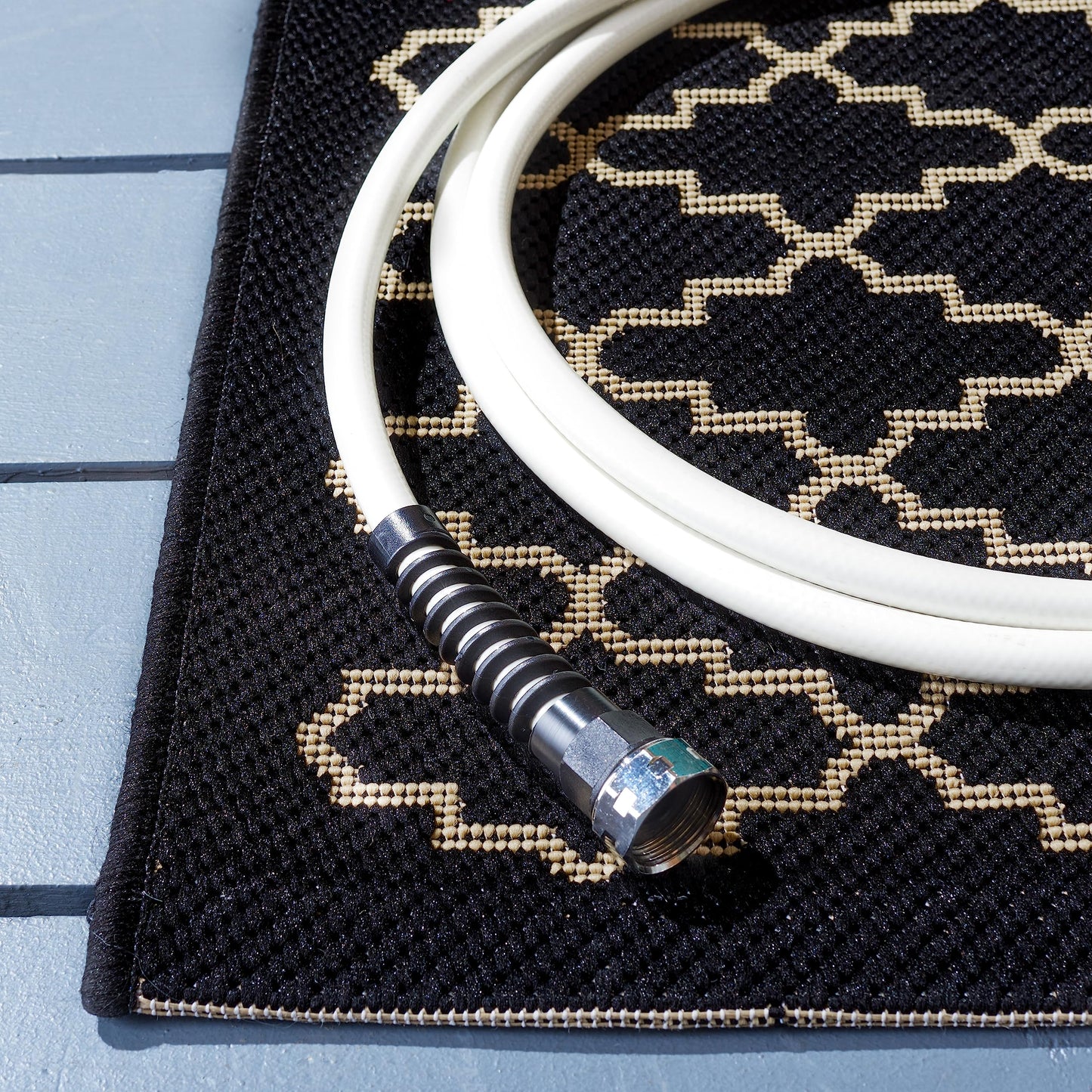 SAFAVIEH Washable Rug Outdoor Courtyard Collection - 6'7" x 9'6", Black & Beige, Non-Shedding & Easy Cleaning, Ideal for Patio, Backyard, Mudroom (CY6919-226)