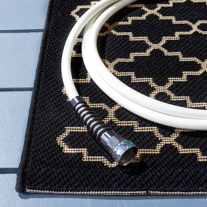 SAFAVIEH Washable Rug Outdoor Courtyard Collection - 7'10" Square, Black & Beige, Non-Shedding & Easy Cleaning, Ideal for Patio, Backyard, Mudroom (CY6919-226)
