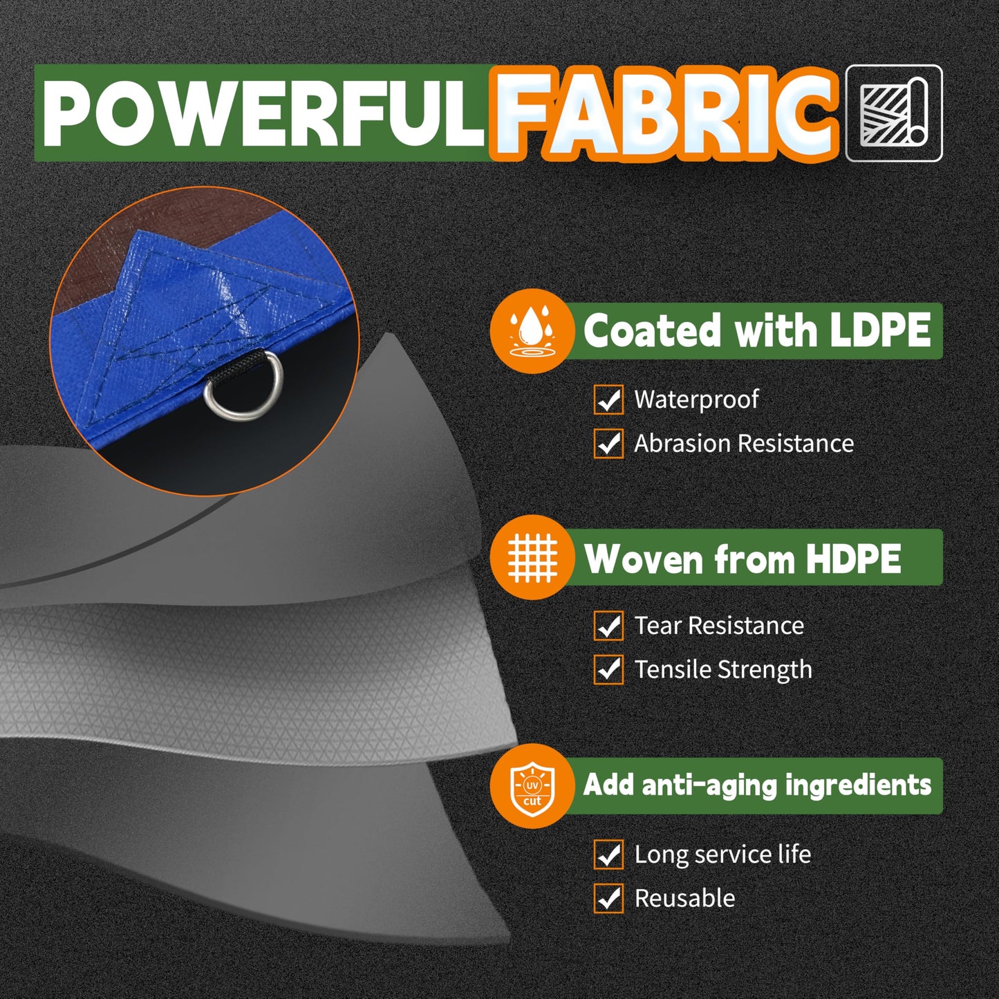 RAINDEWAY Tarp 20x25 Feet Tarps Heavy Duty Waterproof with D-Rings, Reinforced Corners and Edges,UV Resistant,Multipurpose Poly Tarp for Roof,Wood,Camping,Blue/Brown