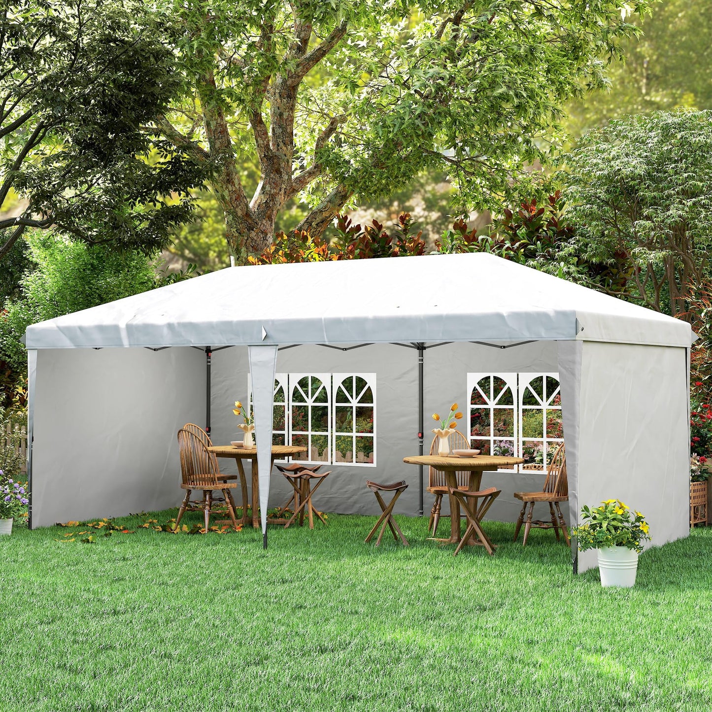 Outsunny 10' x 20' Pop Up Canopy Tent with 4 Sidewalls, Outdoor Portable Instant Canopy Shelter for Parties, Outdoor Instant Gazebo with Carry Bag for Garden, Patio, White