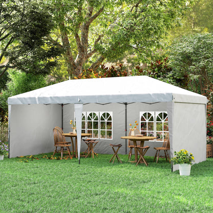 Outsunny 10' x 20' Pop Up Canopy Tent with 4 Sidewalls, Outdoor Portable Instant Canopy Shelter for Parties, Outdoor Instant Gazebo with Carry Bag for Garden, Patio, White