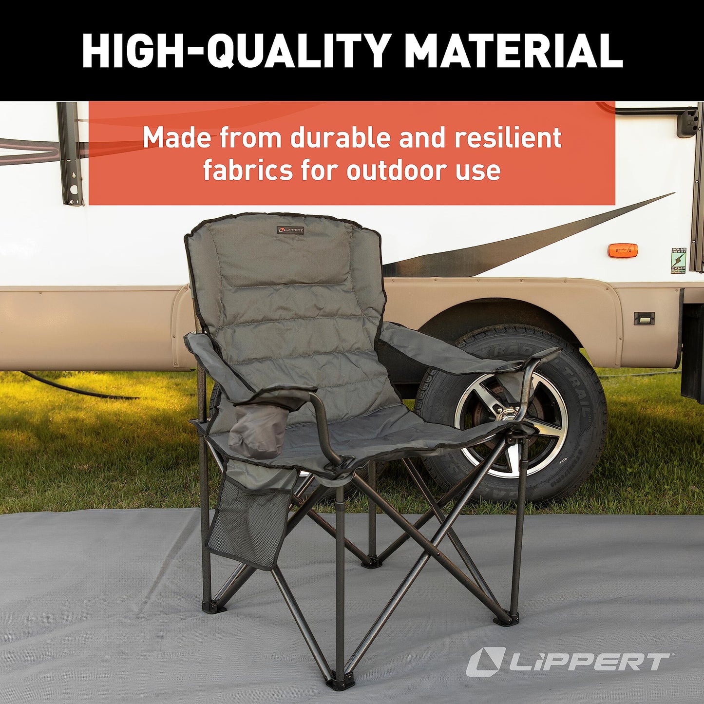 Lippert Campfire Deluxe Folding Chair - Mossy Oak Original Bottomland Camo, High-Loft, Foldable Cushion Chair, Dual Cup Holders, Durable 600D Outdoor Polyester Fabric, 500 lb. Capacity - 2023053729