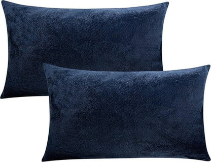 FLXXIE Velvet Pillowcases - Soft & Cozy Zipped Decorative Cases for Bedroom | 20x30 Inches, Navy Blue - 2 Pack