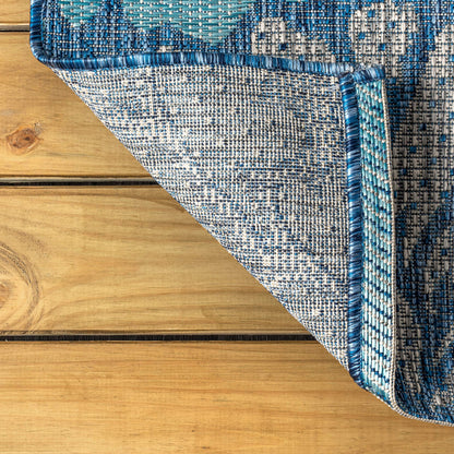 JONATHAN Y Floral Textured Weave Indoor Outdoor Area Rug 8X10 Navy/Aqua, Zinnia Modern for Backyard, Patio, Porch, Easy-Cleaning, High Traffic, Pet-Friendly, Non-Shedding (SMB110C-8)