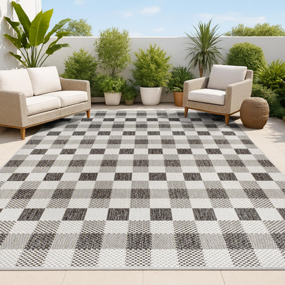 JONATHAN Y Geometric Bold Gingham Indoor Outdoor Area Rug 8X10 Black/Cream, Darcy Traditional for Backyard, Patio, Porch, Easy-Cleaning, High Traffic, Pet-Friendly, Non-Shedding (TSN201A-8)