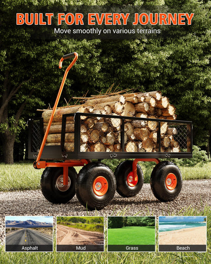 Heavy Duty 900 Lbs Capacity Steel Garden Cart, 3-in-1 Utility Metal Wagon, with Removable Mesh Sides to Convert Into Flatbed, 180° Rotating Handle and 10" Tires