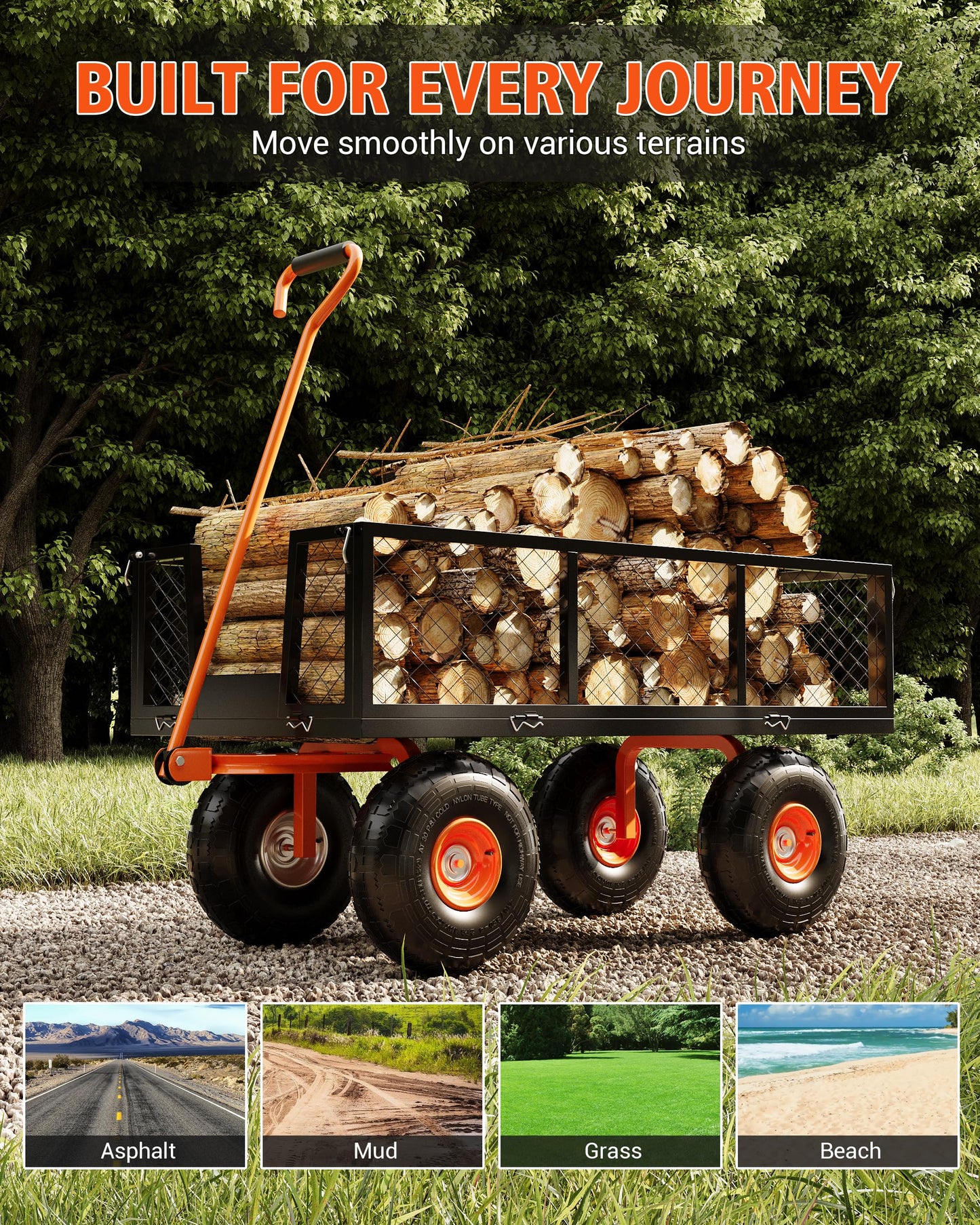 Garvee Steel Garden Cart, 500 LBS Capacity Utility Outdoor Wagon, Heavy Duty Mesh Garden Metal Wagon with Removable Sides, Flexible Handle and 10" Tires for Yard, Lawn, Garden