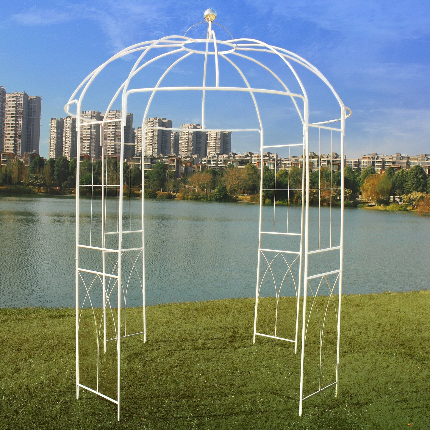 OUTOUR French Style Birdcage Shape Heavy Duty Gazebo, 9' Highx 6'6" Wide, Pergola Pavilion Arch Arbor Arbour Plants Stand Rack for Wedding Outdoor Garden Lawn Backyard Patio,Climbing Vines,Roses,White