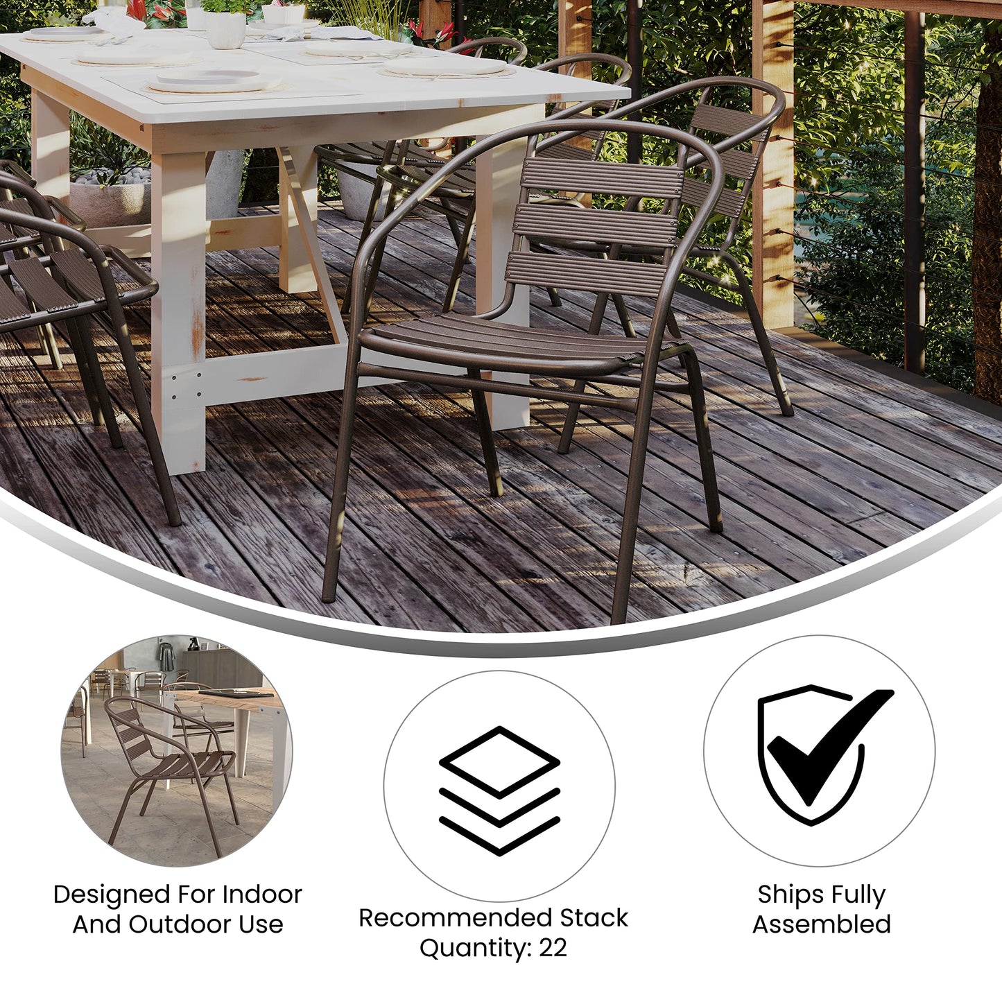 Flash Furniture TLH-0731SQ-017CBZ2-GG Lila 23.5'' Square Glass Table with 2 Metal Aluminum Slat Stack Chairs, Bronze