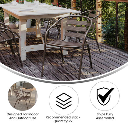 Flash Furniture TLH-0731SQ-017CBZ2-GG Lila 23.5'' Square Glass Table with 2 Metal Aluminum Slat Stack Chairs, Bronze