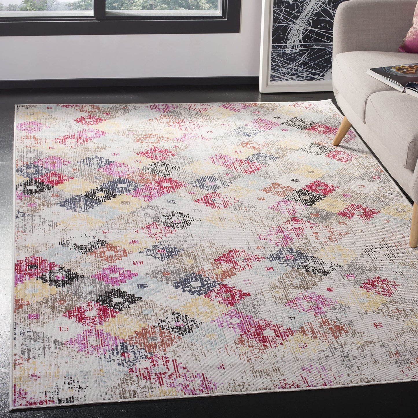 SAFAVIEH Washable Rug Outdoor Montage Collection - 8' x 10', Taupe & Multi, Non-Shedding & Easy to Clean, Ideal for Patio, Backyard, Mudroom (MTG164E)