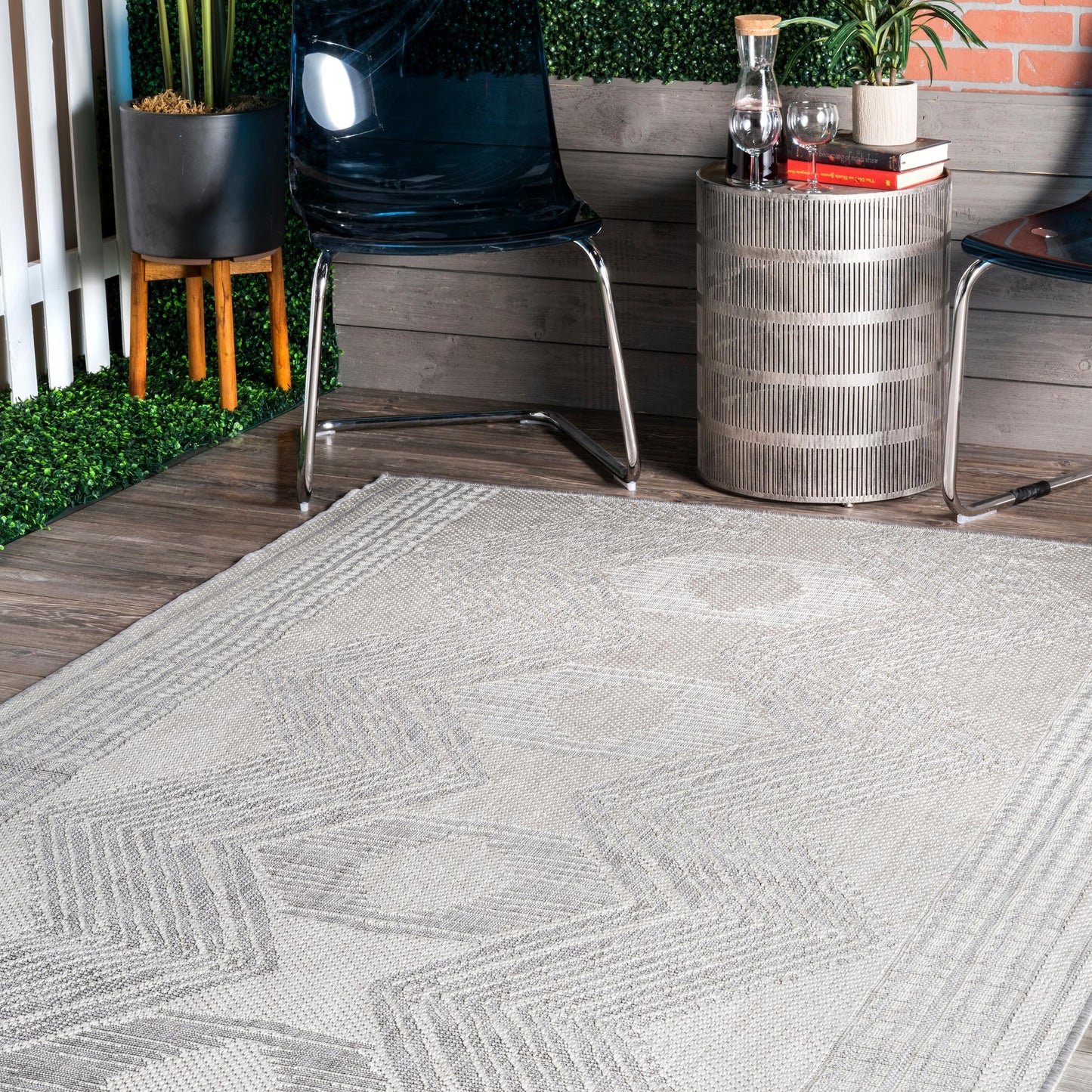 Nuloom Ranya Light Grey/Ivory, 8' Round, Tribal Geometric, Soft and Cozy, High Traffic, Stain Resistant, Easy Clean, Durable Area Rug for Indoor/Outdoor Patio, Deck, Porch, Garden, Courtyard