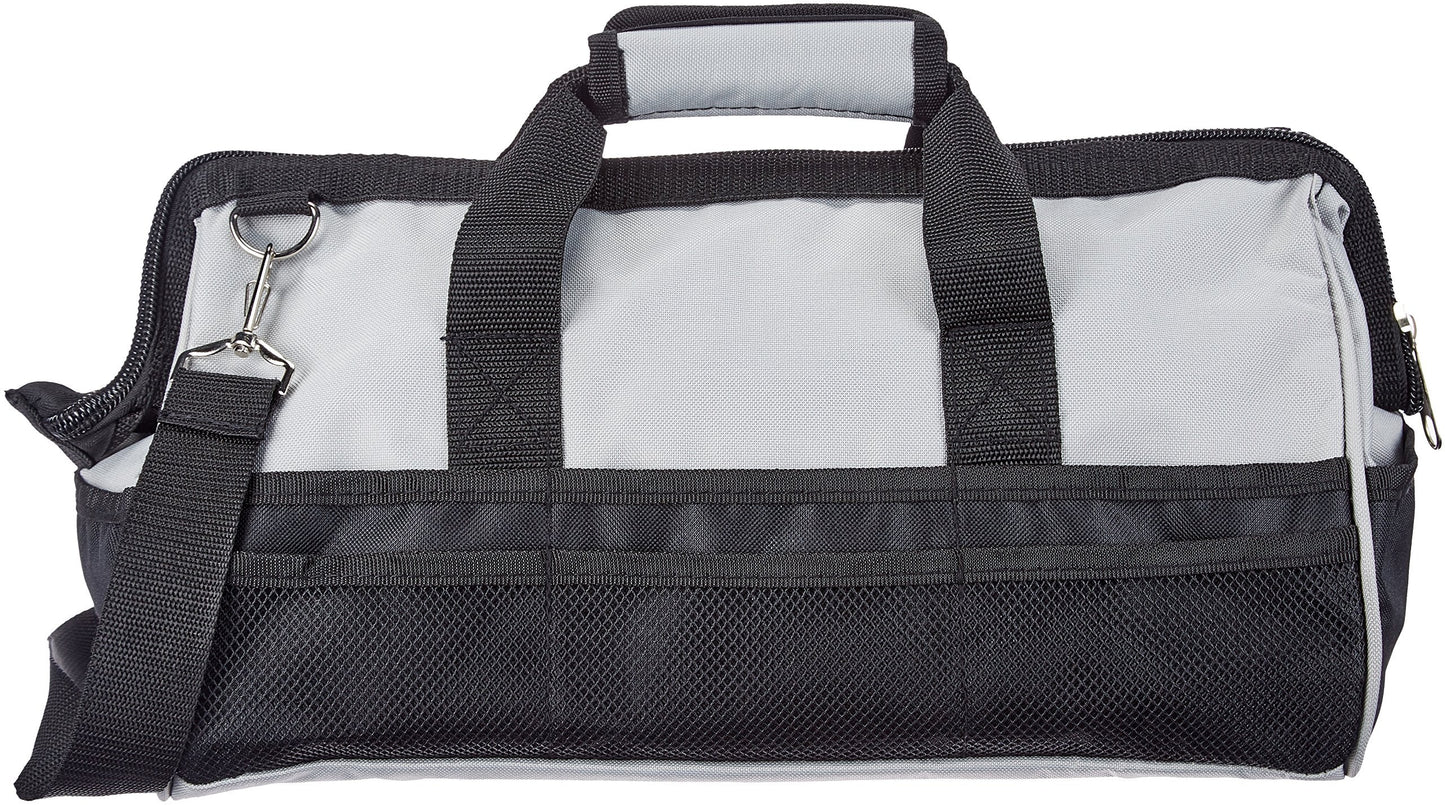 Amazon Basics Durable Wear-Resistant Tool Storage Bag with Adjustable Shoulder Strap,Portable Tool Organizer,16 in,Black & Grey,(Pack of 8)