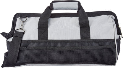 Amazon Basics Durable Wear-Resistant Tool Storage Bag with Adjustable Shoulder Strap,Portable Tool Organizer,16 in,Black & Grey,(Pack of 8)