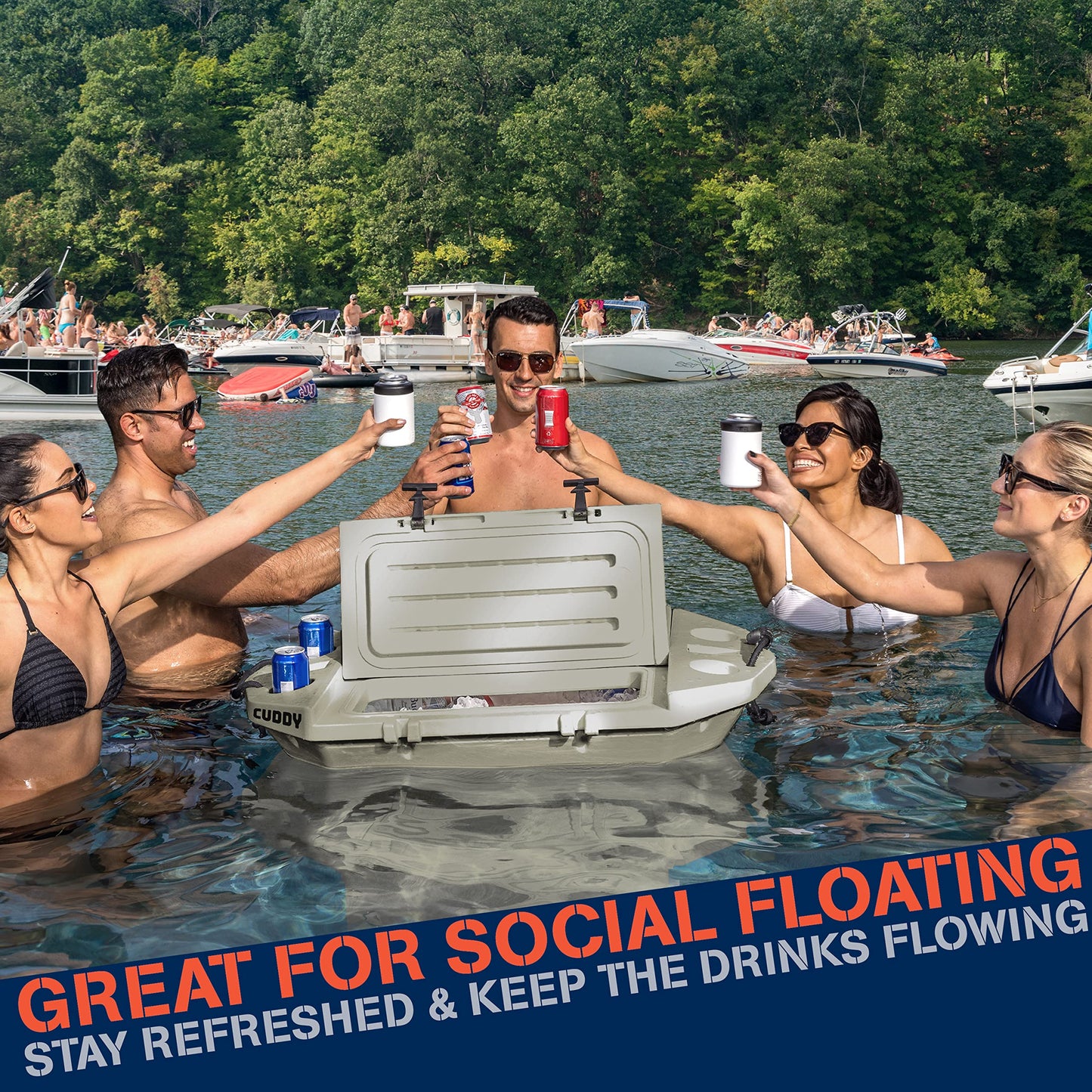 GoSports Outdoors Cuddy Floating Cooler and Dry Storage Vessel - 40QT - Amphibious Hard Shell Design, Tan