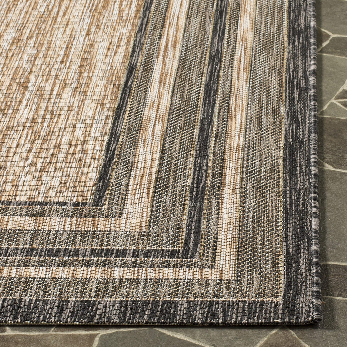 SAFAVIEH Courtyard Collection 8' x 10' Natural / Black CY8475 Indoor/ Outdoor Patio Backyard Mudroom Area Rug
