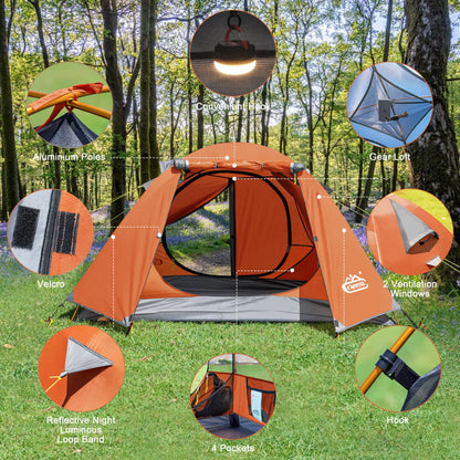 2-3 Person Backpacking Tent with Double Door 2 Vestibule, Waterproof Windproof Lightweight Easy Set Up 3 Season 2 Man Two Person Tent for Camping, Hiking, Motorcycle, Mountaineering with UPF 50+