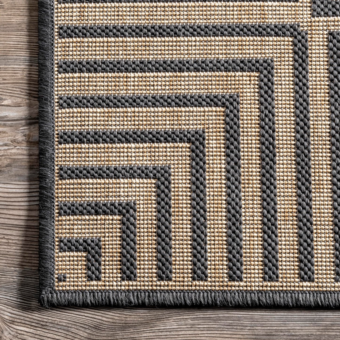 Nuloom Asha Dark Grey/Ivory, 6'7" Round, Casual, Striped Border, Soft and Cozy, High Traffic, Stain Resistant, Easy Clean, Durable Area Rug for Indoor/Outdoor Patio, Deck, Porch, Garden, Courtyard