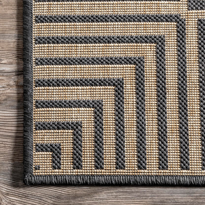 Nuloom Asha Dark Grey/Ivory, 6'7" Round, Casual, Striped Border, Soft and Cozy, High Traffic, Stain Resistant, Easy Clean, Durable Area Rug for Indoor/Outdoor Patio, Deck, Porch, Garden, Courtyard
