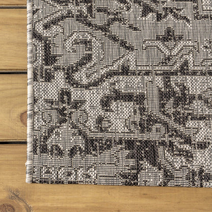 JONATHAN Y Boho Medallion Indoor Outdoor Square Area Rug 9X9 Black/Gray, Estrella Textured Weave for Backyard, Patio, Porch, Easy-Cleaning, High Traffic, Pet-Friendly, Non-Shedding (SMB105D-9SQ)