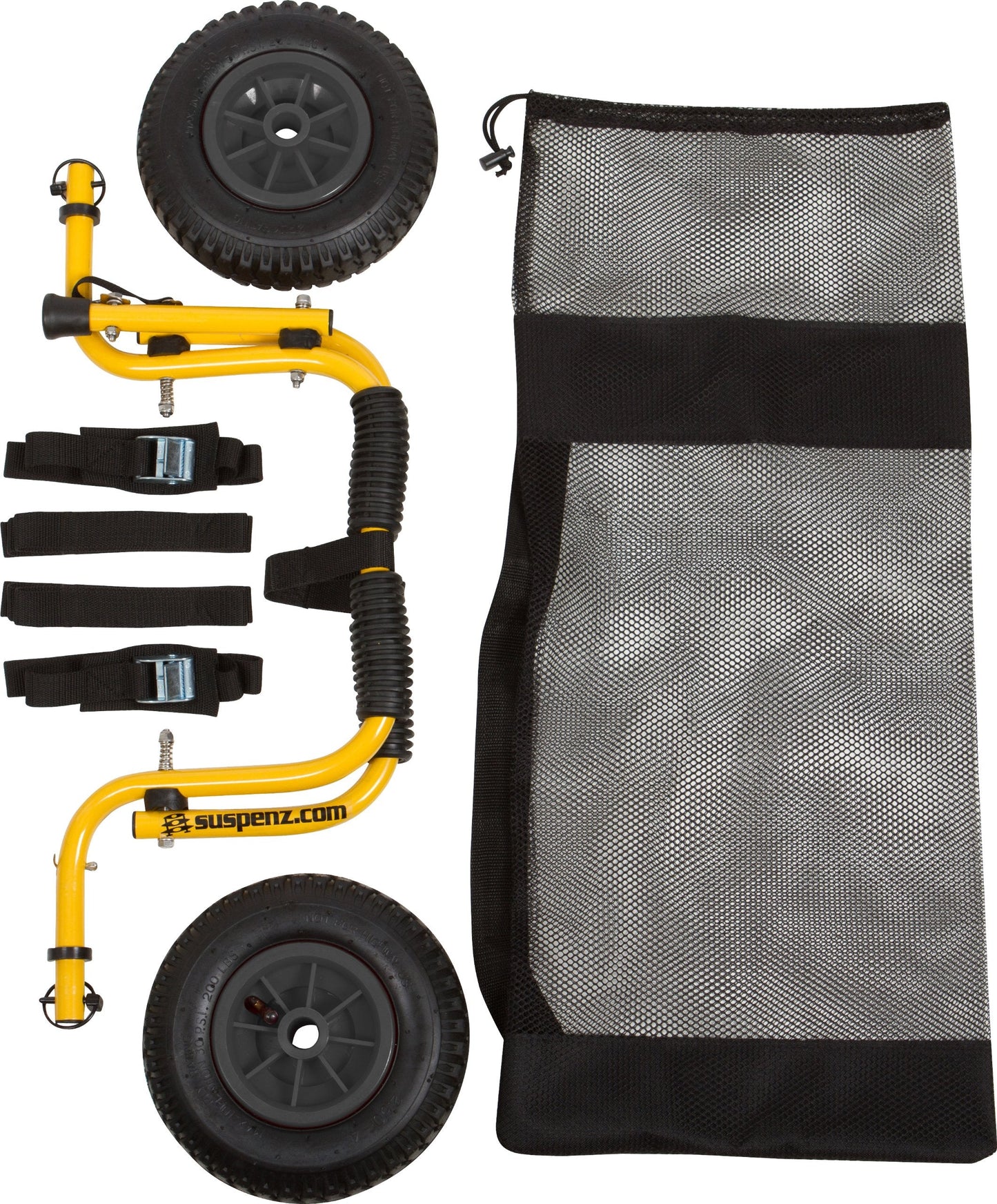 Suspenz Stowable Kayak Carrier Cart, SK Trailer Cart with Airless Wheels and Straps, Yellow, (22-1166)