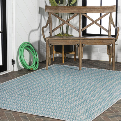 JONATHAN Y Concentric Squares Indoor Outdoor Area Rug 8X10 Aqua/Light Gray, Chevron Modern for Backyard, Patio, Porch, Easy-Cleaning, High Traffic, Pet-Friendly, Non-Shedding (SMB206A-8)