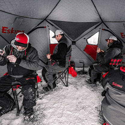 Eskimo Outbreak 650XD Pop-up Portable Insulated Ice Fishing Shelter, 94 sq ft. Fishable Area, 5-7 Person, Red/Black, 143" x 135"
