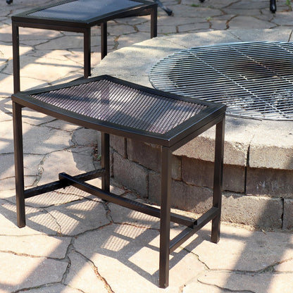 Sunnydaze Mesh Outdoor Curved Bench - Metal Patio Bench Set - Heavy-Duty Outdoor Seats for Backyard or Fire Pit - Black - Set of 2