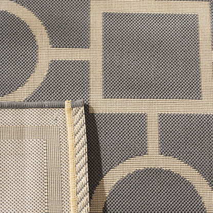 SAFAVIEH Washable Rug Outdoor Courtyard Collection - 7'10" Square, Anthracite & Beige, Non-Shedding & Easy Cleaning, Ideal for Patio, Backyard, Mudroom (CY6925-246)