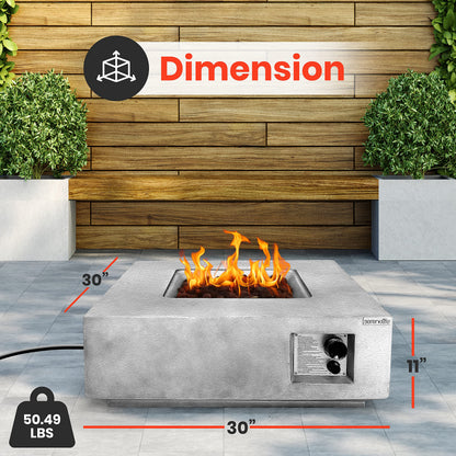 SereneLife Concrete Outdoor Propane Fire Pit Table - CSA/ETL Certified Safe 40,000 Pulse Ignition Weatherproof Square Propane Gas Fire Table - Adjustable Flame, Thermocouple - SLFPLG9