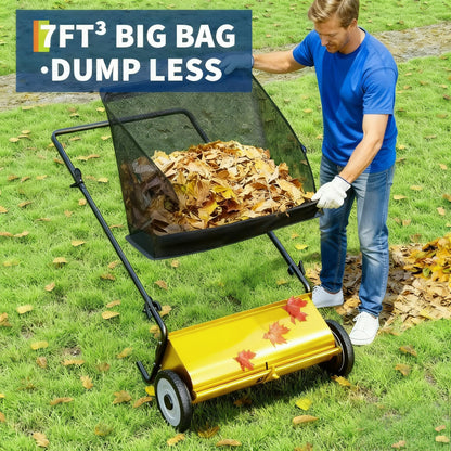 26-Inch Push Lawn Sweeper, Extra-Wide 4-Brush Yard Sweeper with 7 Cu.ft. Mesh Collection Bag, Heavy-Duty Steel Frame, Height-Adjustable Leaf & Grass Sweeper for Lawn, Yard, Sidewalk & Driveway