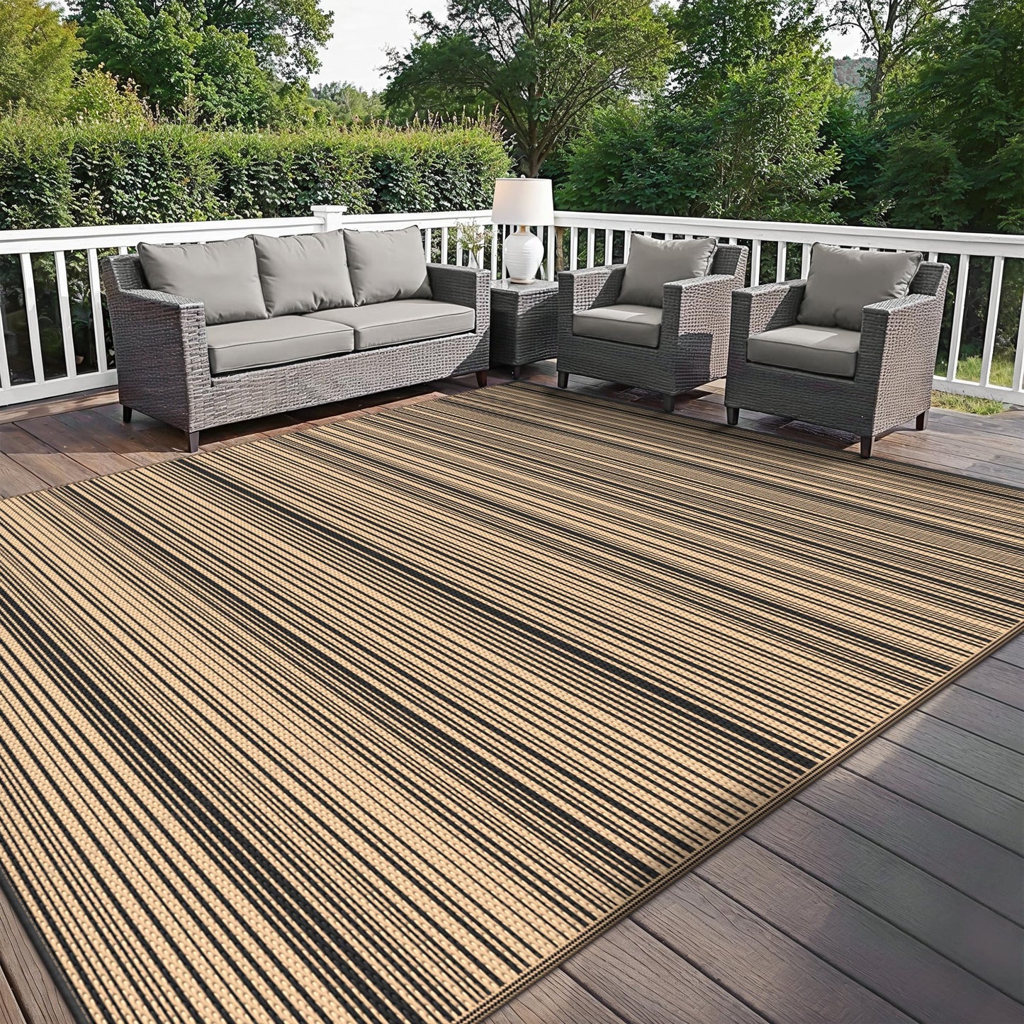 GENIMO Outdoor Rug for Patio Clearance, 10'x14' Reversible Plastic Straw Rugs, Lightweight Waterproof RV Camping Mat for Camper, Balcony, Deck, Backyard, Picnic, BlackBrown