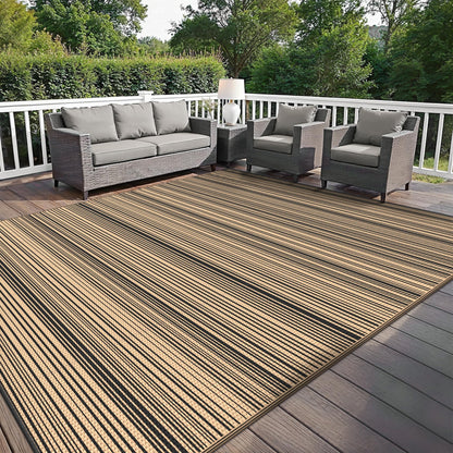 GENIMO Outdoor Rug for Patio Clearance, 10'x14' Reversible Plastic Straw Rugs, Lightweight Waterproof RV Camping Mat for Camper, Balcony, Deck, Backyard, Picnic, BlackBrown