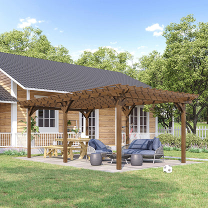 Outsunny 12' x 20' Outdoor Pergola, Wood Gazebo Grape Trellis with Stable Structure for Climbing Plant Support, Garden, Patio, Backyard, Deck, Brown