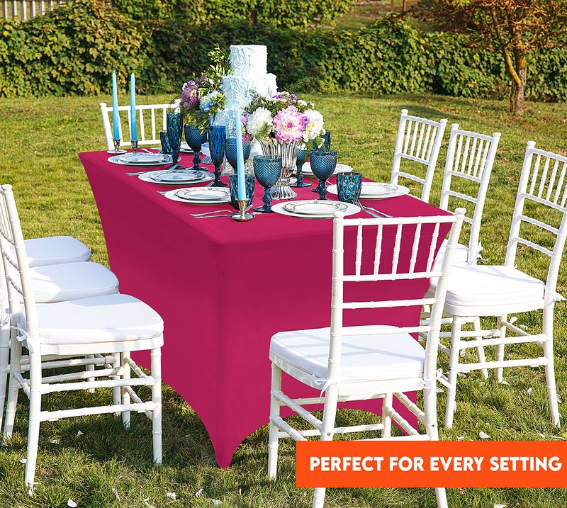 Utopia Kitchen Spandex Tablecloth 10 Pack [6FT, Fuchsia] Tight, Fitted, Washable and Wrinkle Resistant Stretch Table Cloth Rectangle Cover for Trade Show, Weddings & Parties [72Lx30Wx30H Inch]