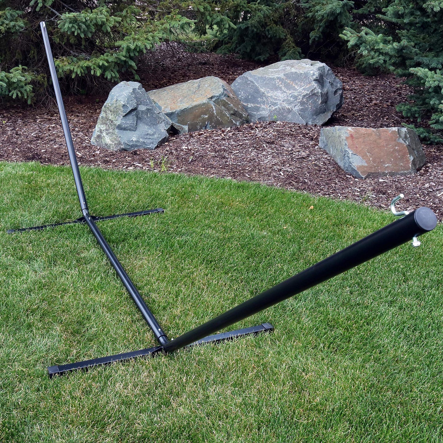 Sunnydaze Double Hammock Stand for Outside - 350-Pound Capacity Indoor/Outdoor Hammock Frame - Black Powder-Coated Finish - 12-Foot