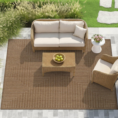 Rugshop Geometric Lines Indoor Outdoor Flat Woven Area Rug,Natural Jute-Style,Easy-Care Patio Rug for Backyard Porch Deck Balcony, 7'10" x 10' Sand/Natural