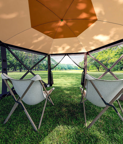 GarveeLife 12 x 12 Foot Portable Pop Up Camping Outdoor Gazebo with 6 Sided Canopy Shelter, Hexagon Gazebo Made from 210 D Oxford Fabric for Patio, Backyard, and Lawn