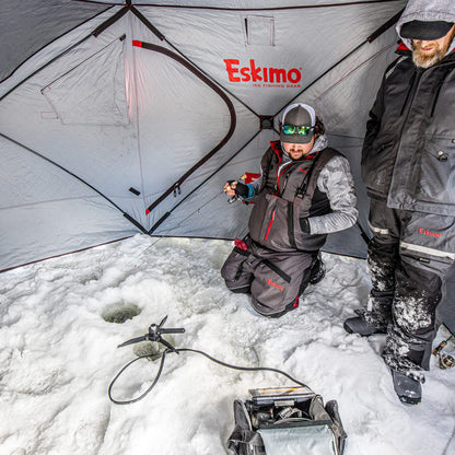 Eskimo Outbreak 650XD Pop-up Portable Insulated Ice Fishing Shelter, 94 sq ft. Fishable Area, 5-7 Person, Red/Black, 143" x 135"