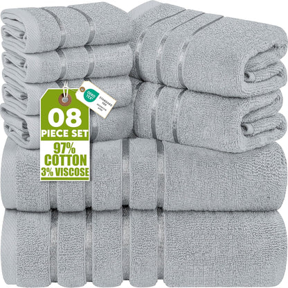 Utopia Towels 8-Piece Luxury Towel Set - Highly Absorbent 600 GSM Cotton | Cool Grey Bath, Hand & Wash Cloths